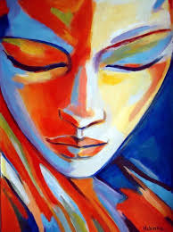 Woman S Face With Eyes Closed Colored Art Painting Prints Canvas Art Expressionist Painting