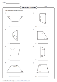 In trapezoid abcd, ¯bc ‌ ‌ ¯ad, r is the midpoint of ¯ab and s is the midpoint of ¯cd, as shown in. Angles Of A Trapezoid Using Properties Worksheets