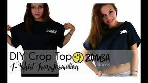 To find the height of the garment measure from the middle chest to where you'd like the cut out two fabric panels using the top width and top height measurements. Diy Zumba Shirt Cut Crop Top T Shirt Transformation Tutorial Zumba Fitness Wear Youtube