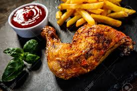 All these questions and more will be answered in this quick and easy, no crazy recipe, how to grill chicken thighs tutorial! Grilled Chicken Leg With French Fries Served On Black Stone On Stock Photo Picture And Royalty Free Image Image 96176737