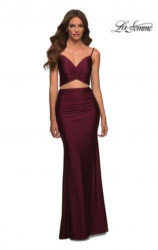 two-piece prom dress set with crop top and fitted skirt