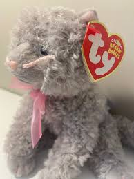 TY Beanie Baby fluff the Grey Cat Plush With Pink Bow 7 - Etsy