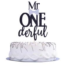 4.5 out of 5 stars. Yuinyo Mr Onederful Cake Topper Black Glitter Birthday Cake Topper Silver Bow Tie First Birthday Boy Baby Shower Little Man Wonderful One 1st Birthday Party Cake Supplies Decorations Black Buy Online In