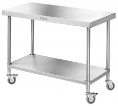 Once set up, the table measures 33 1/2in.l x 21 3/4in.w x 29 3/4in.h and supports up to 1,000 lbs. Stainless Steel Tables Stainless Steel Mobile Centre Table Creeds Direct