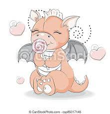 The cute baby dragon is a decorative item for homesteads. Cute Baby Dragon Woman With Lollipop Picture In Hand Drawing Cartoon Style For T Shirt Wear Fashion Print Design Greeting Canstock