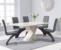 Featuring a stylish, curved, polished chrome base and a luxurious marble top that perfectly accompany. Senna White High Gloss Marble Dining Table Set With 6 Chairs