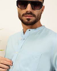 Mandarin Collar Shirt with Short Sleeves