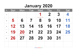 Free Printable January 2020 Calendar With Holidays In 2020 Calendar Printables Printables Calendar