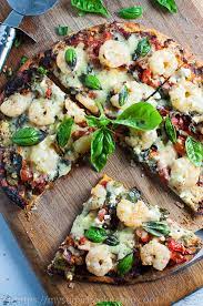Light And Crispy Garlic Prawn Pizza Recipe Prawn Pizza Garlic Prawns Prawn
