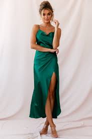 Hey Girl Long Satin Cowl Neck Dress Forest Green Green Satin Dress Cowl Neck Dress Satin Dress Long