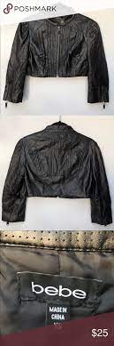 Bebe Cropped Faux Leather Black Jacket Xs Pre Owned Pleated Cropped Black Faux Leather Zipper Detail And Manda Leather Jacket Black Black Ripped Jeans Fashion