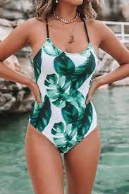 Tropical Leaves Lace Up One Piece Swimsuit Teenager Badeanzuge Einteiliger Badeanzug Badeanzug