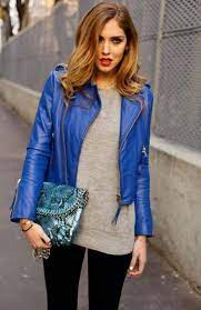 Chiara Ferragni Blue Leather Jacket Fashion Leather Jackets Women