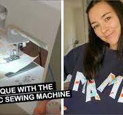 Sewing the viral MAMA sweatshirt on a domestic sewing machine.