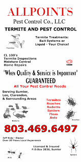 We service sumter and surrounding areas. Allpoints Pest Control Co Llc Sumter Sc 803 469 6497