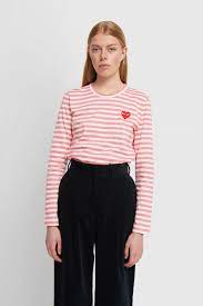 Comme Des Garcons Play Play Ladies Striped T Shirt Pink Woodwood Com