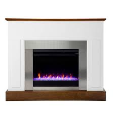 Designed as an entertainment console, this faux fireplace is beautifully convenient beneath a wall mounted tv. Cerkby Color Changing Electric Fireplace White Dark Tobacco Aiden Lane Target