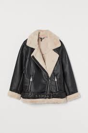 Faux Shearling Detail Jacket Black White Ladies H M Us Jackets Biker Jacket Shearling