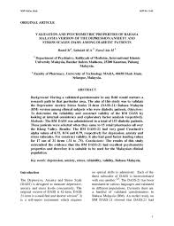 The depression anxiety stress scales (dass): Pdf Validation And Psychometric Properties Of Bahasa Malaysia Version Of The Depression Anxiety And Stress Scales Dass Among Diabetic Patients Ang Kim Teng Academia Edu