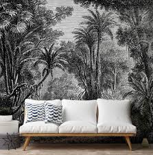 Black And White Tropical Mural Wallpaper Pin On Accent Wall Ideas Wallsauce