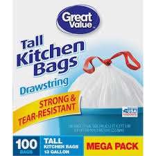 Great value tall kitchen bags. Great Value Tall Drawstring Kitchen Bags 13 Gallon White 100 Ct Walmart Com Walmart Com