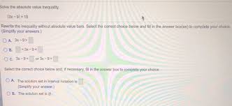 Solving inequalities with absolute values. Solved Solve The Absolute Value Inequality 3x 9 18 Re Chegg Com