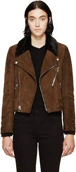 Saint Laurent Brown Suede Shearling Biker Jacket Jackets Saint Laurent Outfit Accessories