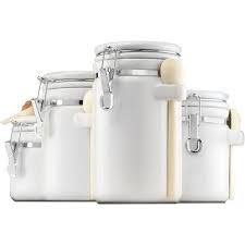 Anchor hocking ceramic kitchen canister set features durable ceramic canisters look add a unique decorative element to your kitchen decor. Anchor Hocking Ceramic Canister Set With Wooden Spoons 4 Canisters Walmart Com Walmart Com