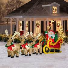 Shop for outdoor christmas decorations in christmas decor. Gemmy Airblown Santa In Sleigh With Three Reindeer Inflatable Walmart Com Inflatable Christmas Decorations Christmas Yard Decorations Christmas Reindeer Decorations