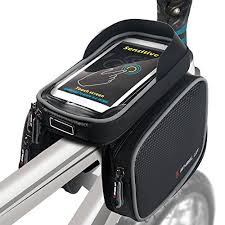 Fahrradtasche Fahrrad Rahmentasche Oberrohrtasche Handy Tasche Wasserdicht Sensitive Touch Screen Schwarz Grau