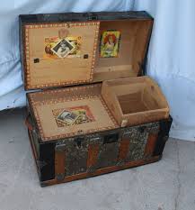 Antique steampunk camelback wooden embossed metal & brass trunk/chest on wheels. Bargain John S Antiques Antique Camel Back Trunk Embossed Tin Bargain John S Antiques