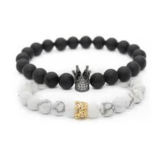 Black And White Relationship Bracelets Crown Her King His Queen Lovers Distance Bracelet Natural Stone Bracelets Stone Bracelet Lovers Bracelet