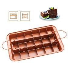 Shineuri Brownie Pan With Dividers Copper Steel Non Stick Baking Pan With Built In Slicer Ensures Perfect Crispy Edges C Baking Pans Kitchen Oven Brownie Pan