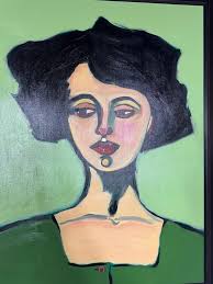 Large Pop Modernist Oil On Canvas titled "Audrey" by W.N.Y. Artist Joy  Brandys at 1stDibs