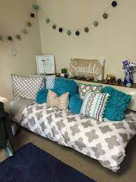 Grey Teal Dorm Room With Navy Mint Gold Accents Meredithcollege Teal Dorm Room Girls Dorm Room Dorm Room Colors