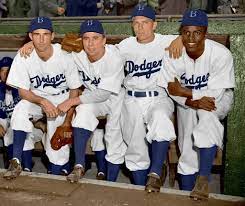 African american baseball from the cuban giants to jackie robinson (2005) by morgan freedmon. Jackie Robinson Who Broke Baseball S Color Barrier Alongside His Brooklyn Dodgers Teammates In 1947 Robinson Pictured With John Jorgensen Pee Wee Reese And Jackie Robinson Dodgers Baseball