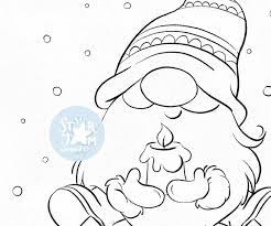 Mama and papa are garden gnomes who are sick of the snow! Christmas Gnome With A Candle Digi Stamp Nordic Scandinavian Coloring Page Digital Art Xmas Holiday North Winter Snow Beard 055 Christmas Coloring Pages Digi Stamp Christmas Gnome