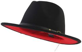 Extree Womens Fedora Jazz Cap Black Red Patchwork Wool Felt Hats Belt Buckle Decor Unisex Wide Brim Cowboy Cap Sunhat Wool Fedora Hat Wide Brim Felt Hat Fedora
