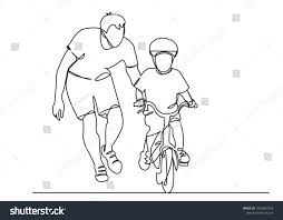 One Continuous Drawn Line Of Dad Teaches A Child To Ride A Bicycle Drawn By Hand A Picture Of The Silhouette Line Bicycle Drawing Bicycle Sketch Ride Drawing