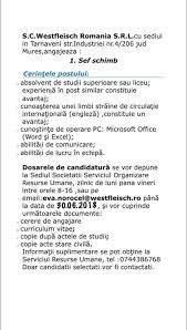 Ÿ copia carnetului de muncă (copie)/adeverințe de la locurile anterioare de muncă (original); Sc Westfleisch Srl Romania Posts Facebook