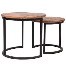 2er Set Couchtisch Duo Anstelltisch Beistelltisch Sofatisch Mango Metall Schwarz Sofa Tisch Tisch Beistelltisch