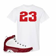 Red Black And White Jordan 11 Shirt Hook Up Your Sneakers With This Air Jordan 9 Gym Red Jordan 9 23 White Sneaker Matching Tee Shirt The Jordan 9 23 Logo On White Tee Shirts Jordan 9 Tee Shirts