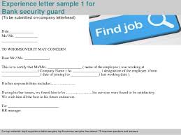 Bank Security Guard Experience Letter