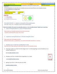 الرياضيات المتكاملة أوراق عمل Probabilities Of Mutually Exclusive Events للصف العاشر مع الإجابات In 2020 School Subjects Secondary School Vocabulary