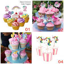 The first is a unicorns head, with the horn coming off at the side and a pretty pastel mane running along the edge of the cupcake topper. New 24pcs Rainbow Unicorn Cupcake Toppers Kids Birthday Party Cake Decorations Greeting Cards Party Supply Home Garden