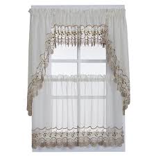 Put the curtains on the second curtain rod if you're hanging any. Vintage Sheer Window Curtain Swag Valance Pair In Ecru Gold Bed Bath Beyond
