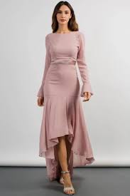 Elegant High Low Bateau Neckline Wedding Guest Dress With Long Sleeves Wedding Guest Dress Dresses Guest Dresses
