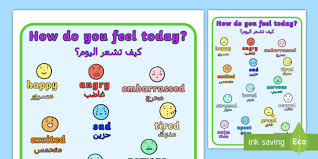 How Do You Feel Today Emotions Chart Arabic Translation