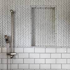 Stone mosaic stone tiles mosaic tiles tiling cutting edge stencils boy bath herringbone backsplash herringbone pattern white chalk. Ann Sacks On Instagram Lindaeylesdesign Considers Every Detail For Every Project And Her Use Of Savoy Herringbone M Ann Sacks Tiles Classic Mosaic Ann Sacks