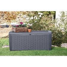 Keter Sumatra Rattan Effect Garden Storage Box Grey 511l Garden Storage Garden Deck Box Outdoor Deck Storage Box